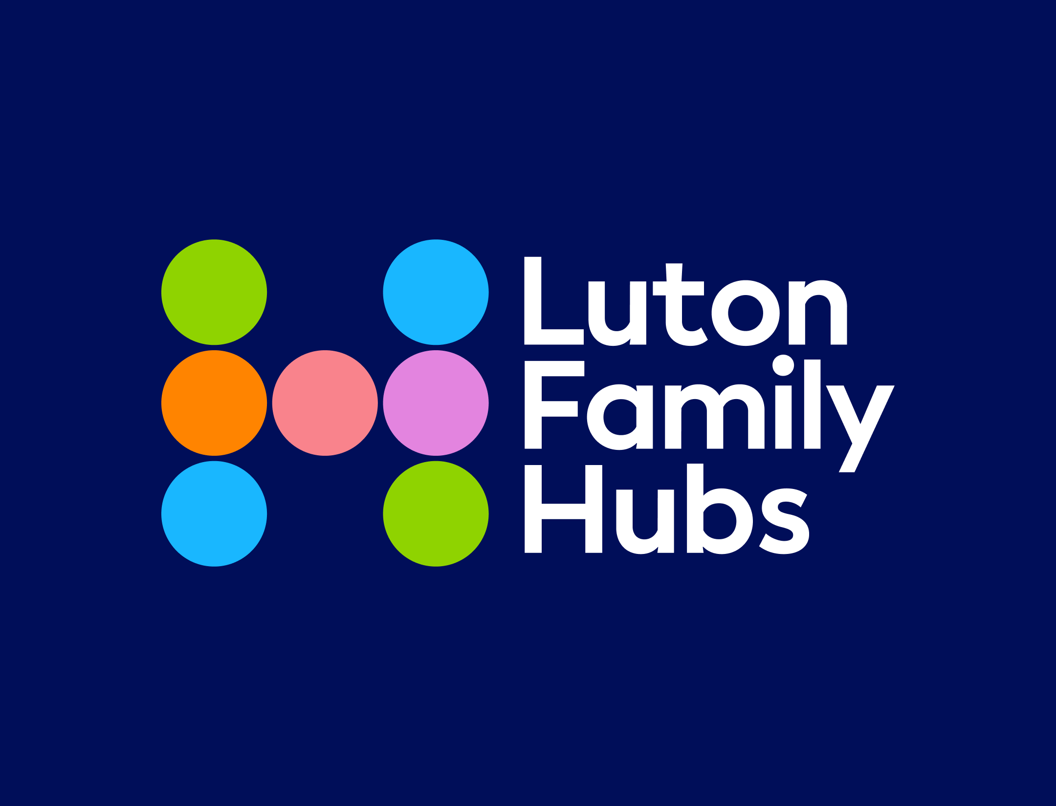 A reversed-out version of the Luton Family Hubs logo