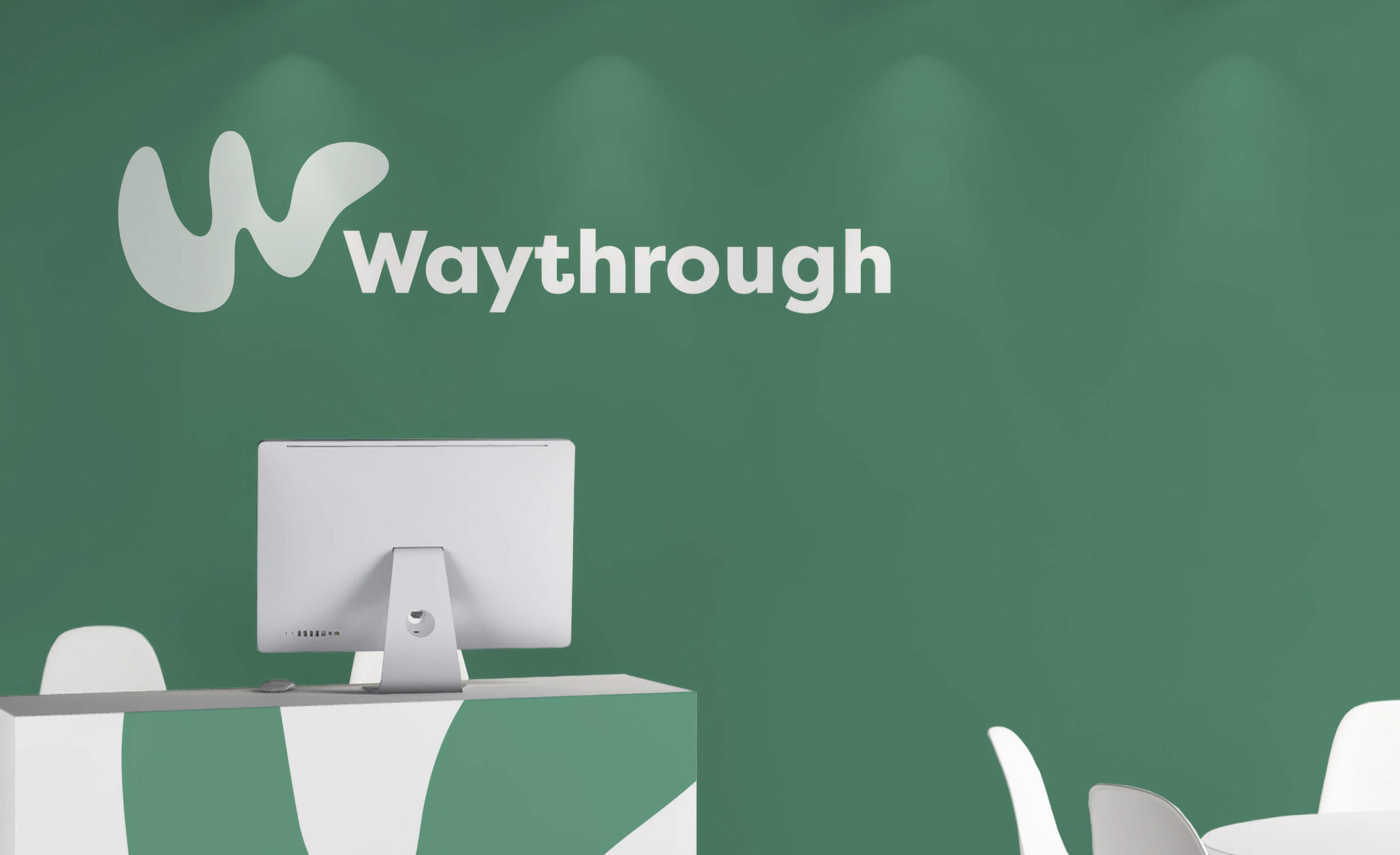 A backdrop in Waythough's offices